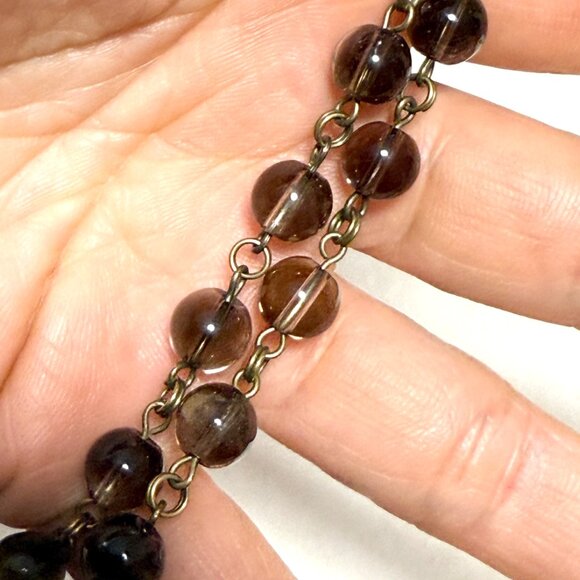 Natural Smoky Quartz Adjustable Short Necklace, Genuine Gemstone + Bronze Acorn - Picture 13 of 13